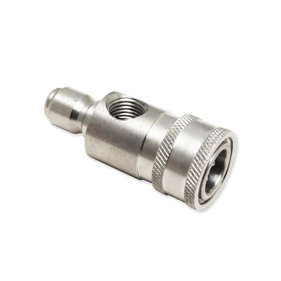 Stainless Top Mount Pressure Gauge Fitting with 1/4" Port & 3/8" QCs