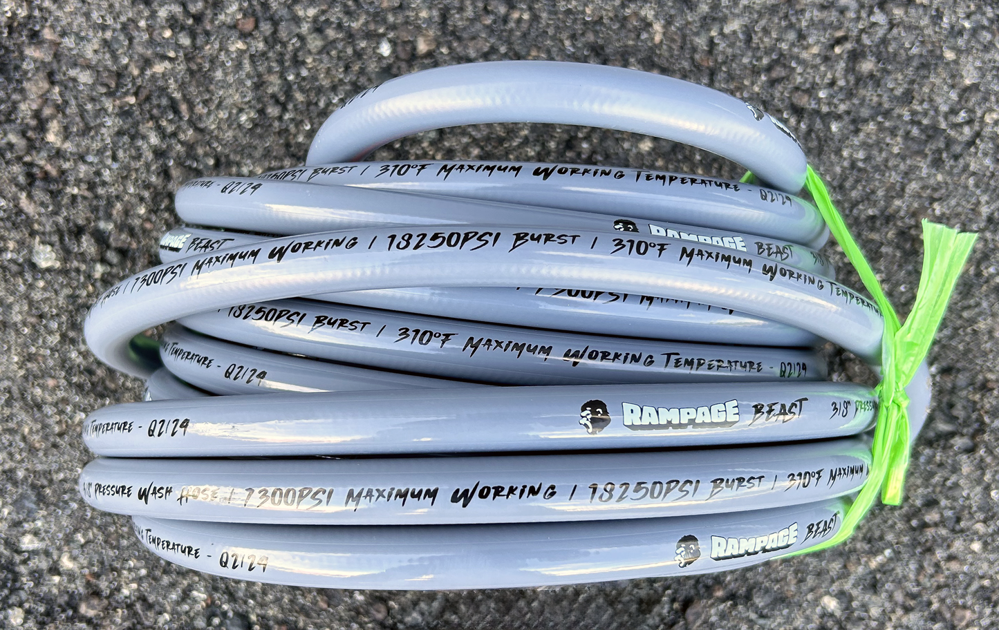 RAMP206-200: RAMPAGE BEAST 200' Smooth Gray 3/8" Double Wire 7300 PSI High Pressure Hose